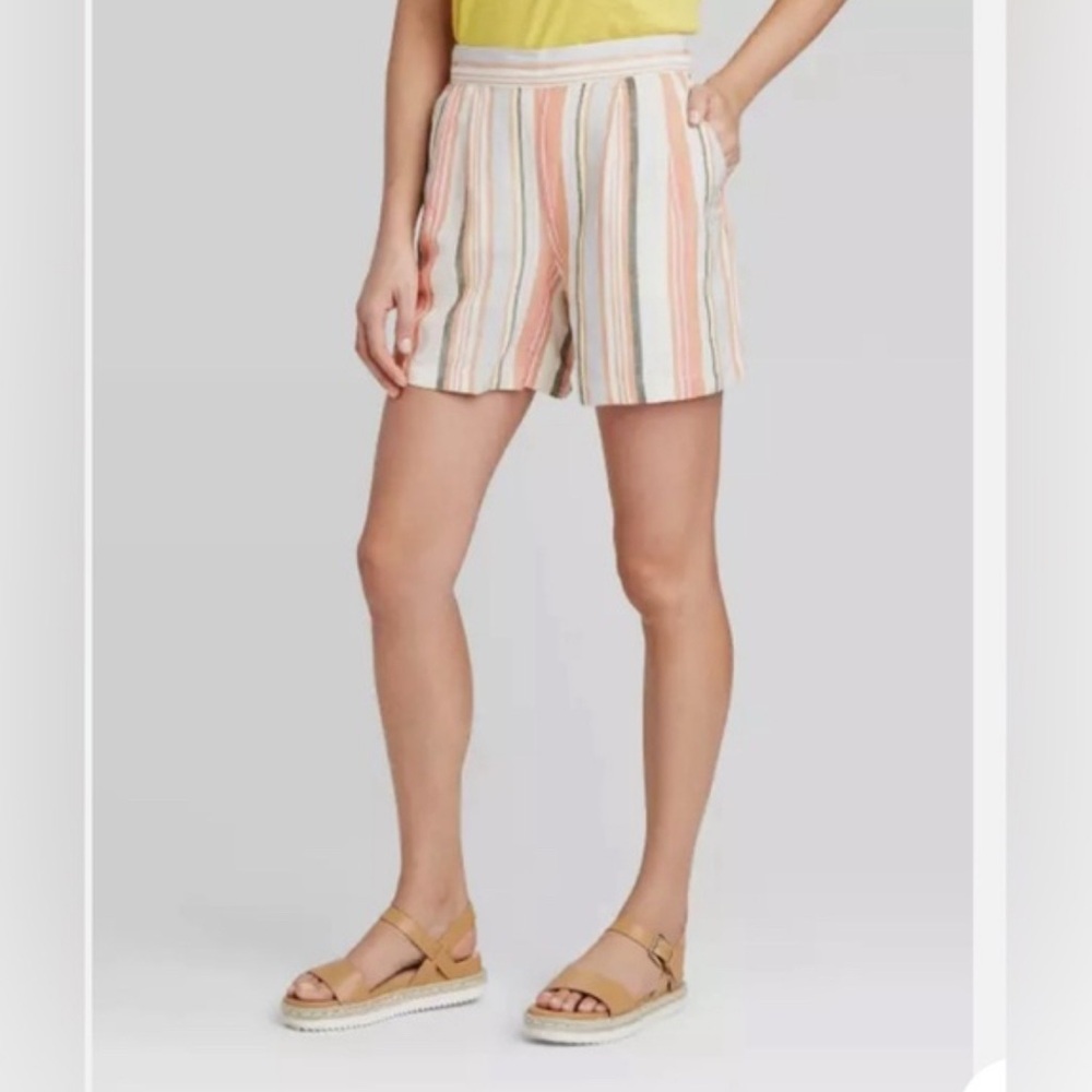 a new day Linen Multicolor Striped Women's Shorts XL